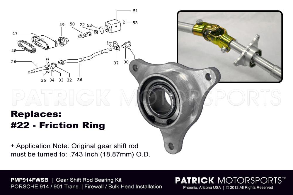 914 901 Gear Shift Rod Bearing Kit (1970-1976) Porsche 914-6/4 - Firewall /  Bulkhead (TRA 914 424 224 00 PMS / TRA 914 424 224 00 PMP)