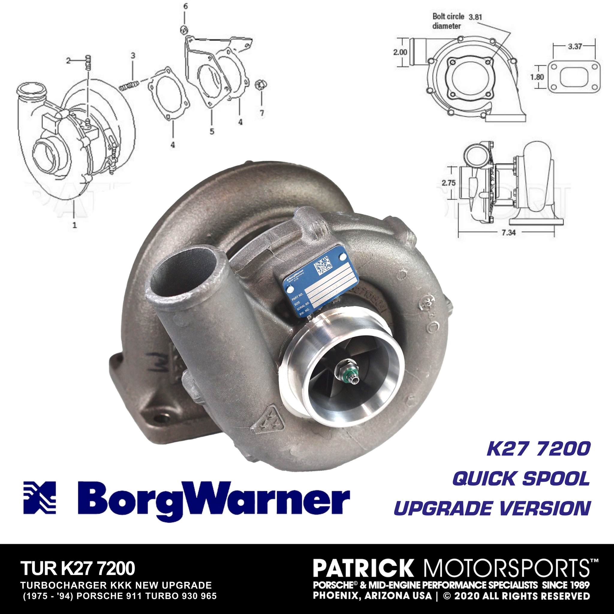 NEW STOCK! BorgWarner K27 7200 Turbo For Porsche 930 / 964 Turbo NEW STOCK! BorgWarner K27 7200 Turbo For Porsche 930 / 964 Turbo