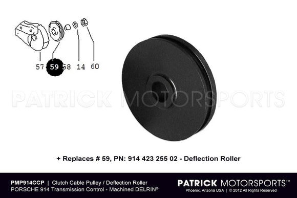 Clutch Cable Pulley Deflection Roller 1970-1976 / Porsche 914 914 423 255 02 / CLU 914-423 255 02 PMP / CLU-914-423-255-02-PMP / 914.423.255.02./ 91442325502
