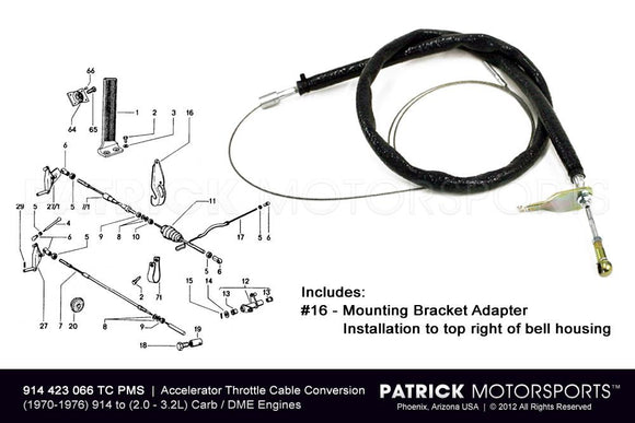 914-6 Throttle Accelerator Cable Conversion Kit 1970-1976 / Porsche 914-4 To H6 Cylinder ENG 914-423 066 TC PMS / ENG 914-423 066 TC PMS / ENG-914-423-066-TC-PMS / 914.423.066 / 914423066