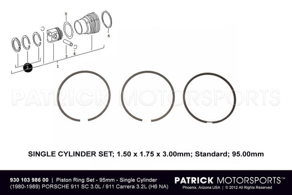 Engine Piston Ring Set - Standard 95.00mm 1980 - 1989 / Porsche 911 SC 3.0L / Carrera 3.2L ENG 930 103 986 00 GOE / ENG 930 103 986 00 GOE / ENG-930-103-986-00-GOE / ENG.930.103.986.00.GOE / ENG93010398600GOE