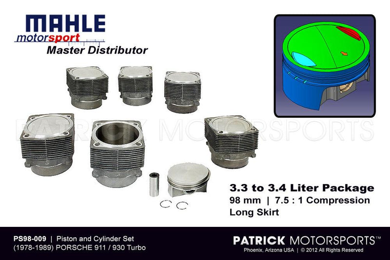 Mahle MotorSport 98MM Engine Piston And Cylinder Set 1978-1989 Porsche 930 Turbo 3.3L To 3.4L Conversion ENG PS98 009 / ENG PS98 009 / ENG-PS98-009 / ENG.PS98.009 / ENGPS98009 / PS98009