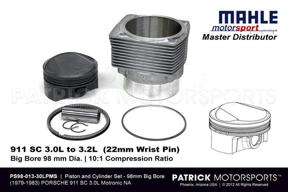 Engine Piston And Cylinder Set - Porsche 911 SC 3.0 CIS To 3.2 Liter Mahle Motorsports PS98 013 30L PMS / ENG PS98 013 30L PMS / ENG-PS98-013-30L-PMS / ENG.PS98.013.30L.PMS / ENGPS9801330LPMS