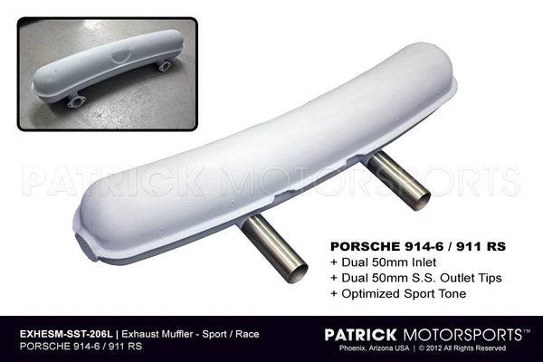 Porsche 911 RS Sport Exhaust Muffler For Early 911 / 914-6 - Stainless Steel Tips EXH ESM SST 206L / EXH ESM ssT 206L / EXH-ESM-ssT-206L / EXH.ESM.ssT.206L / EXHESMssT206L