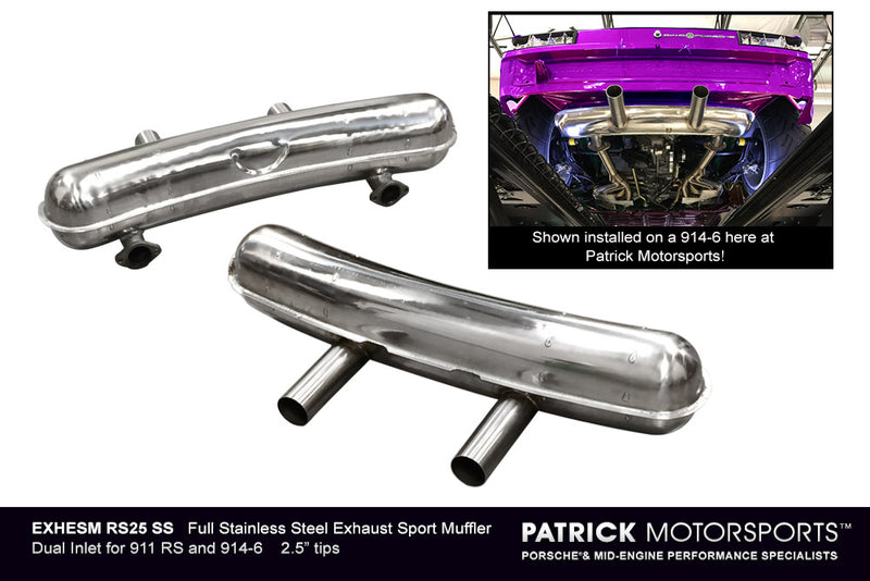 Porsche 911 RS Sport Exhaust Muffler For Early 911 / 914-6 Dual Inlet and Outlet - Stainless Steel EXH ESM SS RS PMS / EXH.ESM.SS.RS.PMS /  EXHESMSSRSPMS / EXH ESM SS 206L RS PMS / EXH.ESM.SS.206L.RS.PMS / EXHESMSS206LRSPMS / EXH ESM RS206 SS / EXH.ESM.RS206.SS / EXHESMRS206SS