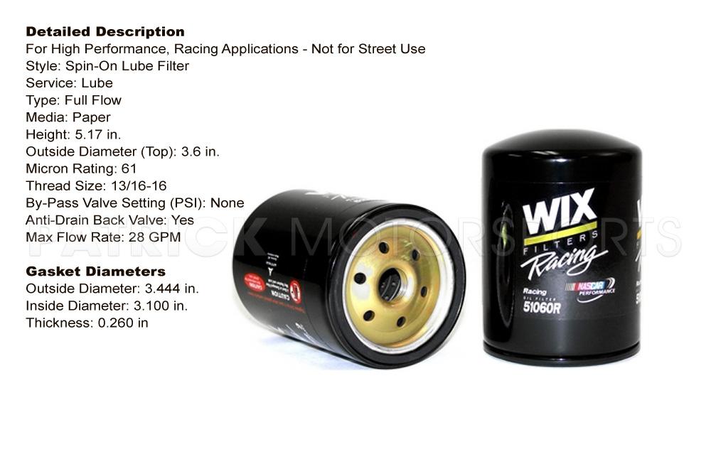 Engine Oil Filter Wix Race Spec (FIL 51060R) – PATRICK