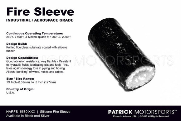 Fire Sleeve - AN-08 / AN-10 / AN-12 Stretch Over / / .75 Inch 19.05mm / O.D. Hose - Black Silicone Over Knitted Fiberglass HAR FS15580 12 A0 / HAR FS15580 12 A0 / HAR-FS15580-12-A0 / HAR.FS15580.12.A0 / HARFS1558012A0