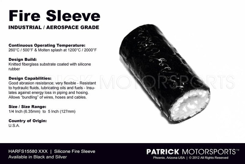 Fire Sleeve - 1.25 Inch 31.75mm / O.D. Hose Stack Of 2X AN-10 / AN-12 / - Black Silicone Over Knitted Fiberglass HAR FS15580 20 A0 / HAR FS15580 20 A0 / HAR-FS15580-20-A0 / HAR.FS15580.20.A0 / HARFS1558020A0