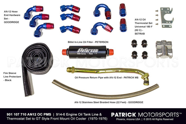 914-6 Engine Oil Tank Line and Thermostat Set To GT Front Mount Oil Cooler Part Numbers: OIL 901 107 710 AN12 OC PMS / OIL-901-107-710-AN12-OC-PMS / OIL.901.107.710.AN12.OC.PMS / OIL901107710AN12OCPMS /  901107710AN12