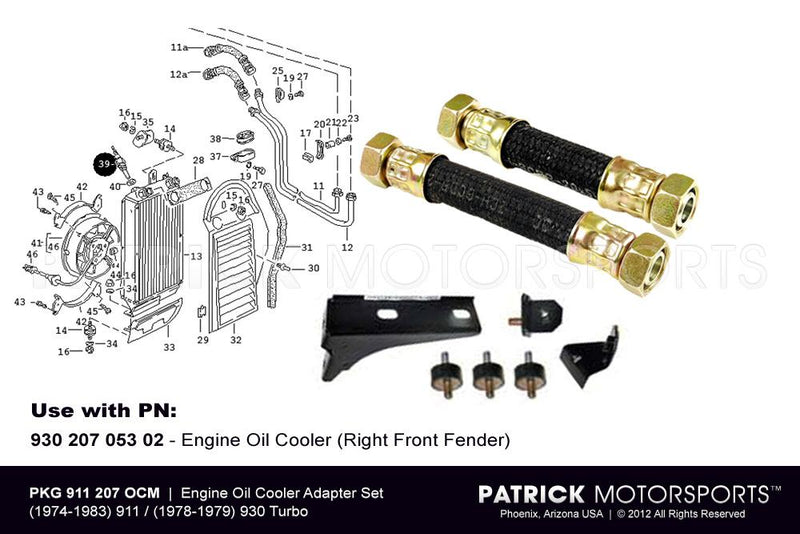 Porsche 911 / 930 Adapter Kit For Radiator Type Oil Cooler Front Right Fender / OIL 911 207 OCM PMS / OIL 911 207 OCM PMS / OIL-911-207-OCM-PMS / OIL.911.207.OCM.PMS /  911207OCMPMS 